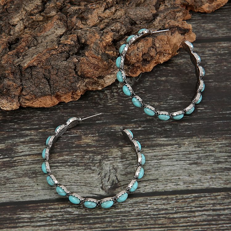 Natural Turquoise C Large Hoop Earrings