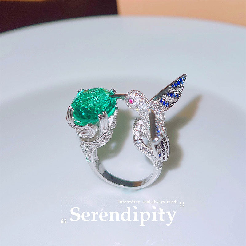 Colorful Treasure Female Ring Imitation Santa Maria Aquamarine Hummingbird Ring