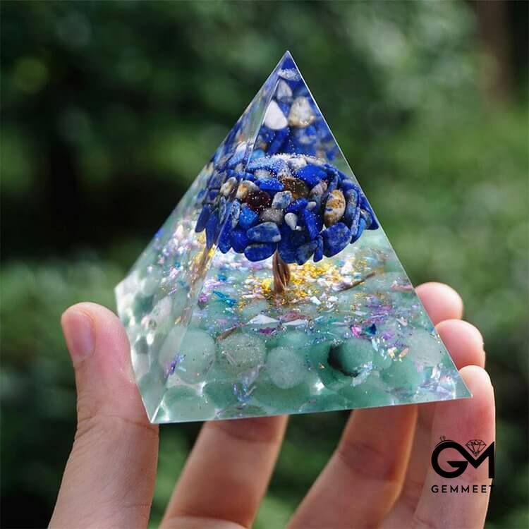 Lapis Lazuli with Green Aventurine Tree Of Life Orgone Pyramid