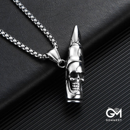 Stainless Steel Bullet Skull Pendant Necklace