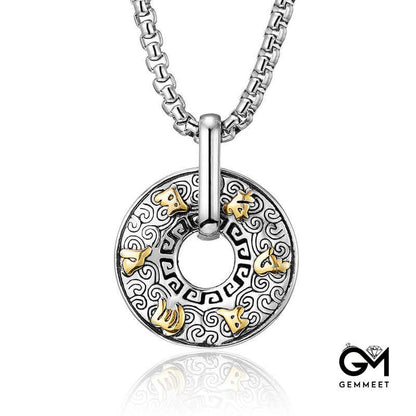 Titanium Steel Six Word Circle Pendant Necklace