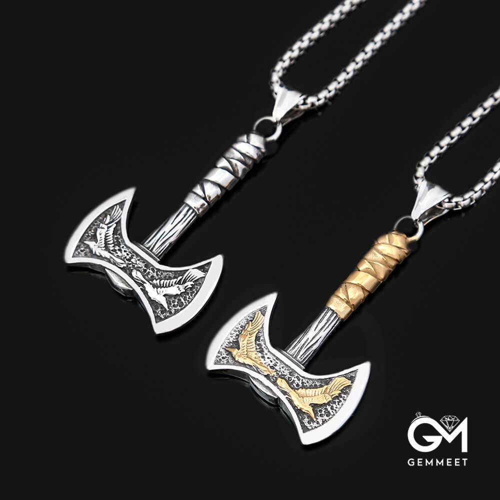 Viking Raven Axe Titanium Steel Pendant Necklace