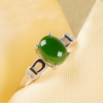 Four-claw Emerald Ring Luxury Fan Chrysoprase Living Mouth Diamond Ring