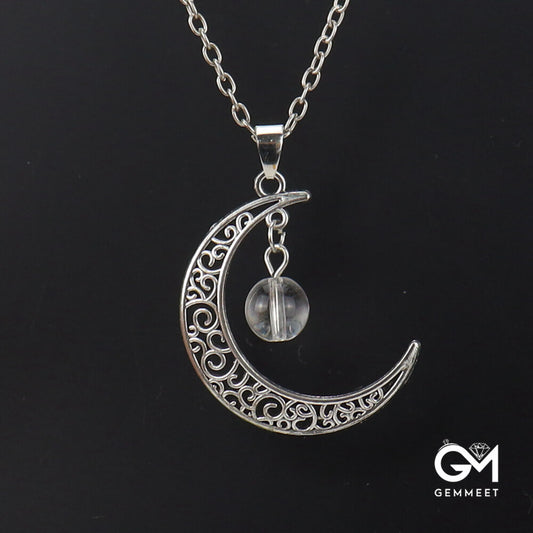 Hollow Moon Crystal Pendant Necklace