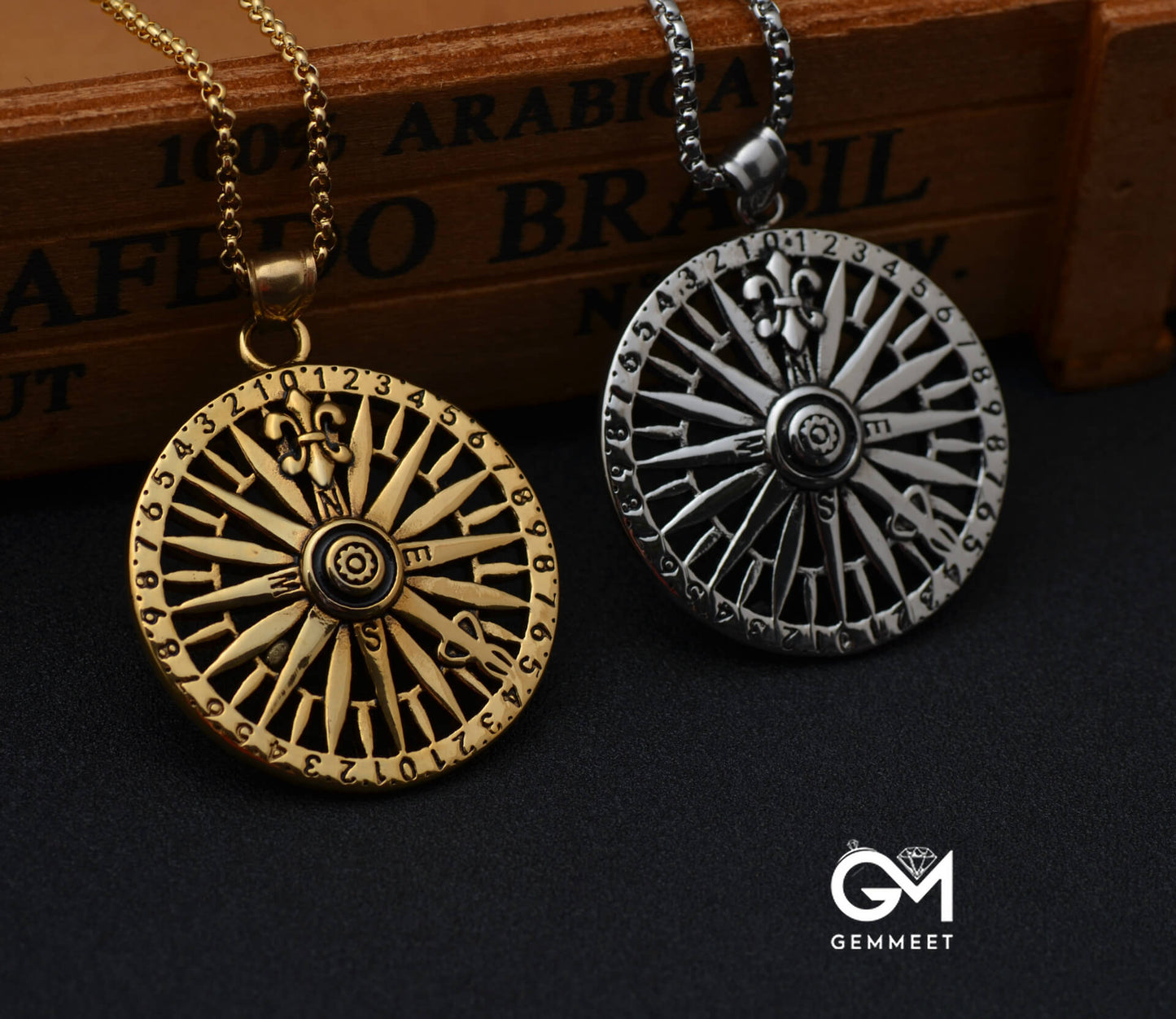 Round Brand Compass Stainless Steel Necklace