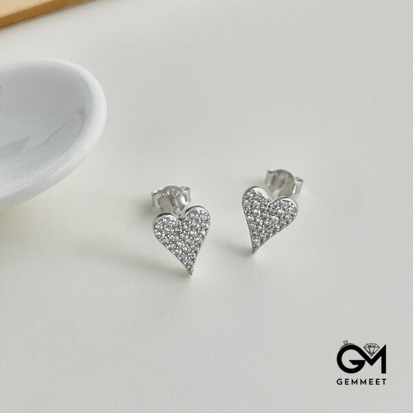 Silver S925 Heart White Full of Zircon Earrings