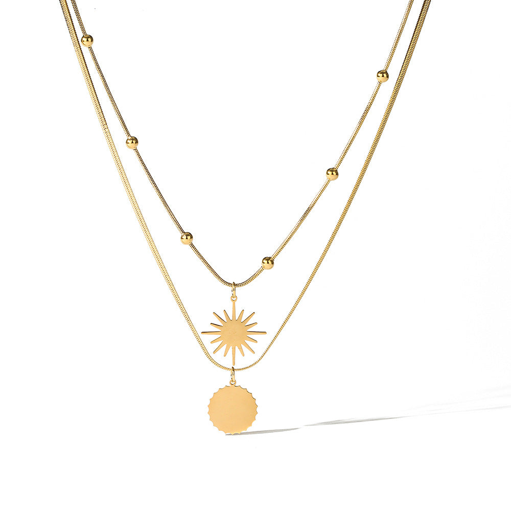 Sun & Heart Tassel Pendant 2 Layers Necklace