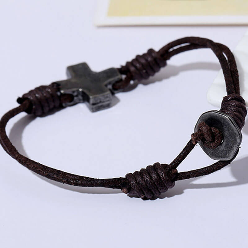 Vintage Leather Bracelet Cross Braided Cowhide Bracelet