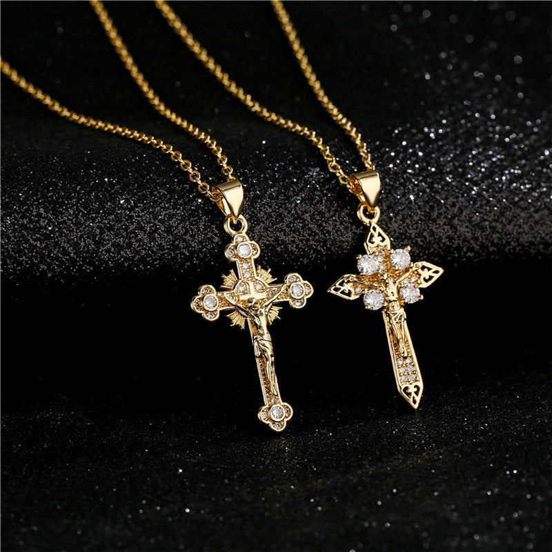 Cross Shape & Jesus Totem Pendant Necklace