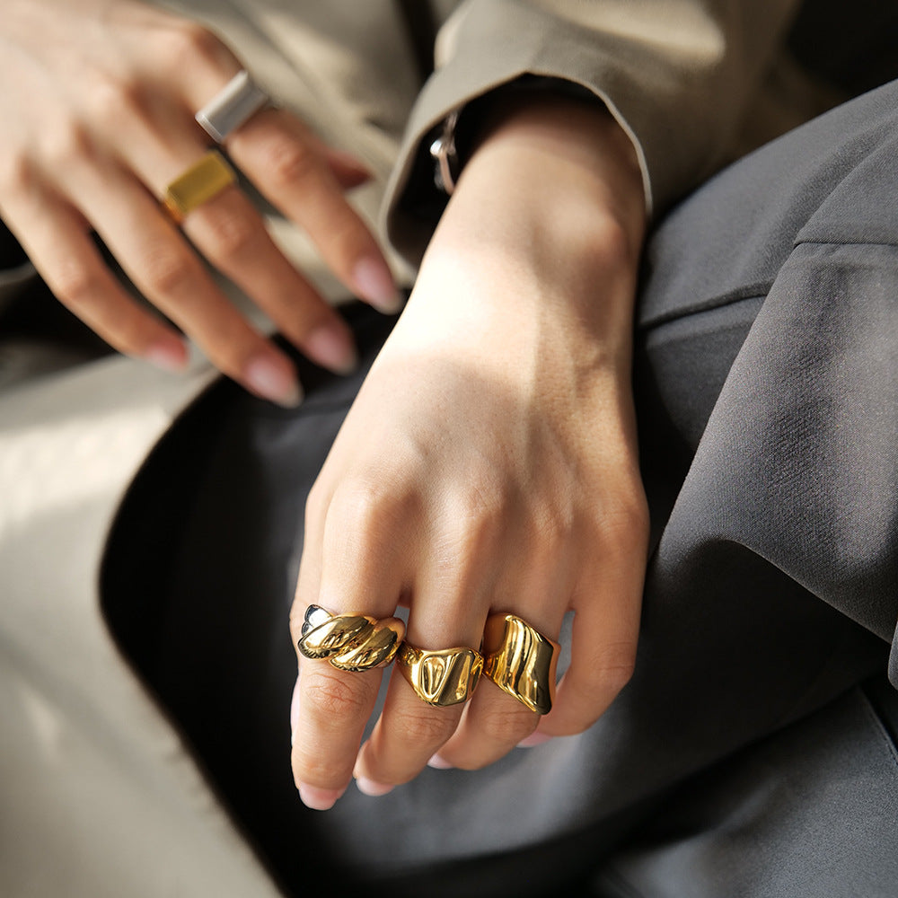 Minimalism Hammer Texture Chunky Signet Ring