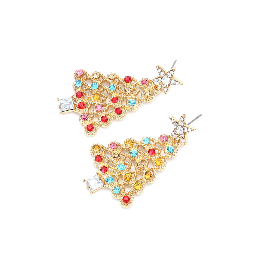 Christmas Party Earrings New Personality Temperament Inlaid Color Zircon Christmas Tree Fashion Earrings