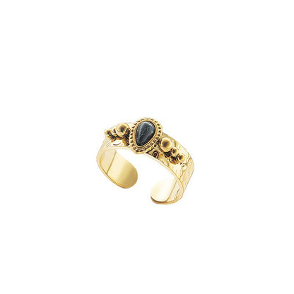 Retro Black Stone Adjustable Ring