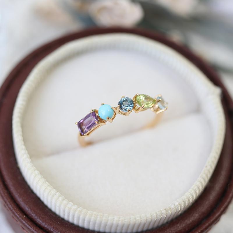 Peridot Turquoise Blue Topaz Amethyst Ring