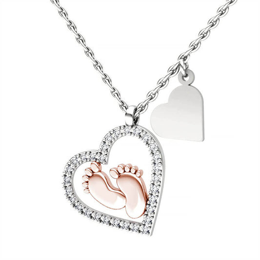 Cute Baby Feet & Hollow Heart Pendant Chain