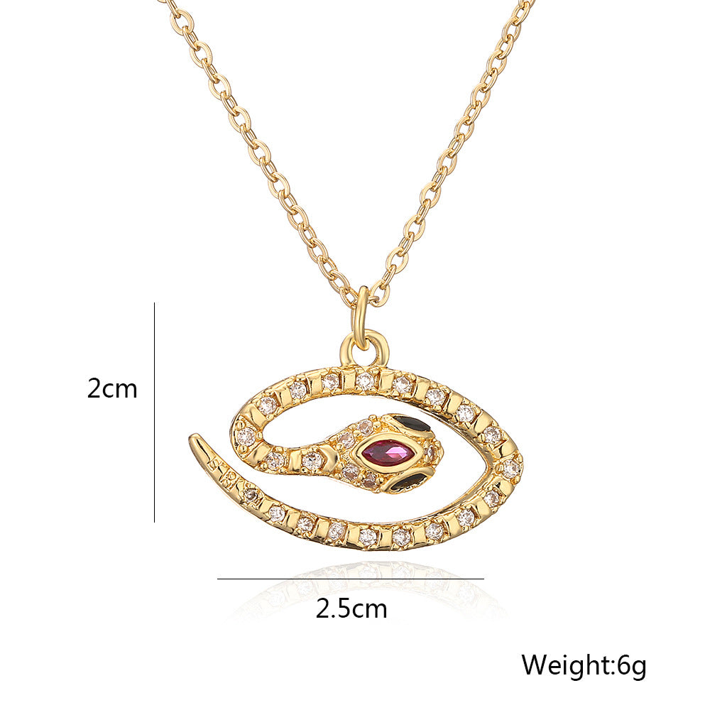 Color Stones Snake Shape Pendant Necklace