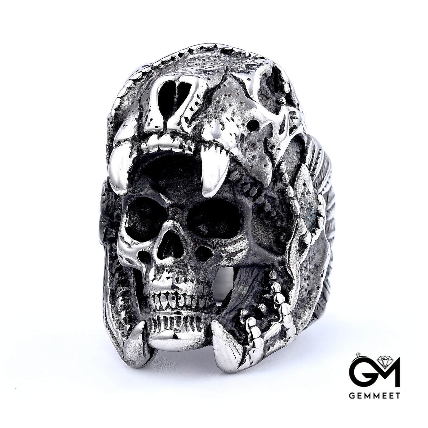 Big skull titanium steel vintage ring for men