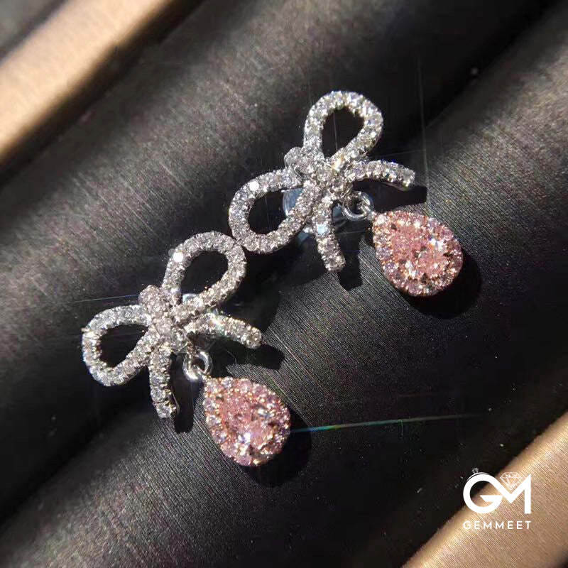 Bow Pink Zircon Drop Pear-shaped Earrings