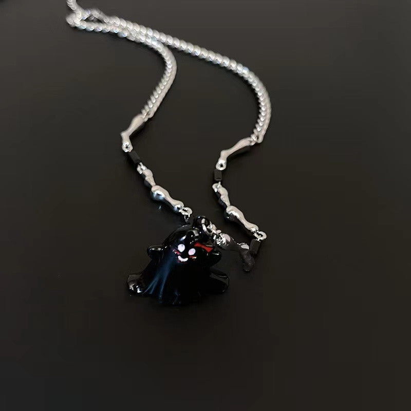 Halloween Faux Pearl Ghost Titanium Necklace