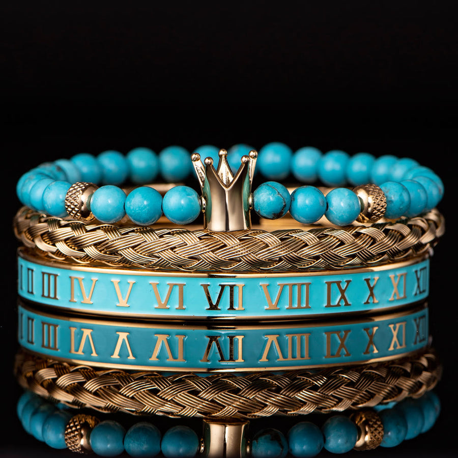 Blue Beaded Roman Numerals Crown Bracelet