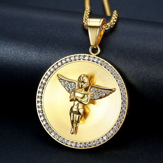 Hip Hop Jewelry Gold Plated Zirconia Angel Pendant