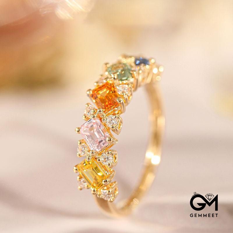 Rainbow Encrusted Colored Zircon Ring