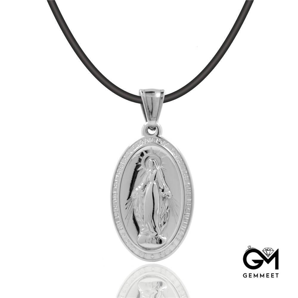 Stainless Steel Vintage Religious Virgin Mary Necklace