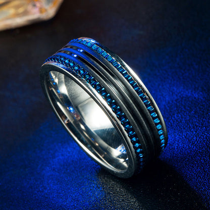 Men's Stainless Steel Blue Gear Ring