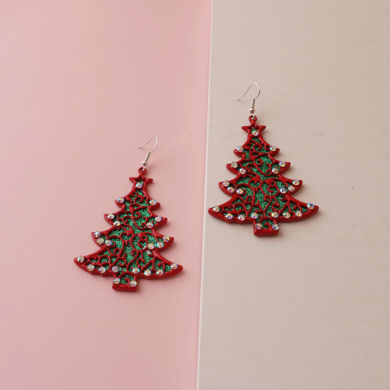 Christmas Inlaid Zircon Christmas Tree Fashion Simple All-match Earrings for Women