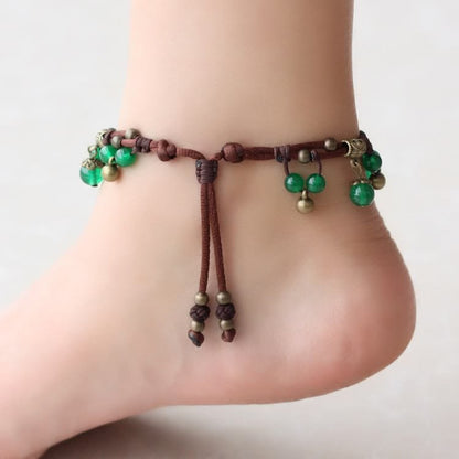 Red Agate Green Jade Woven Bead Anklet Bracelet