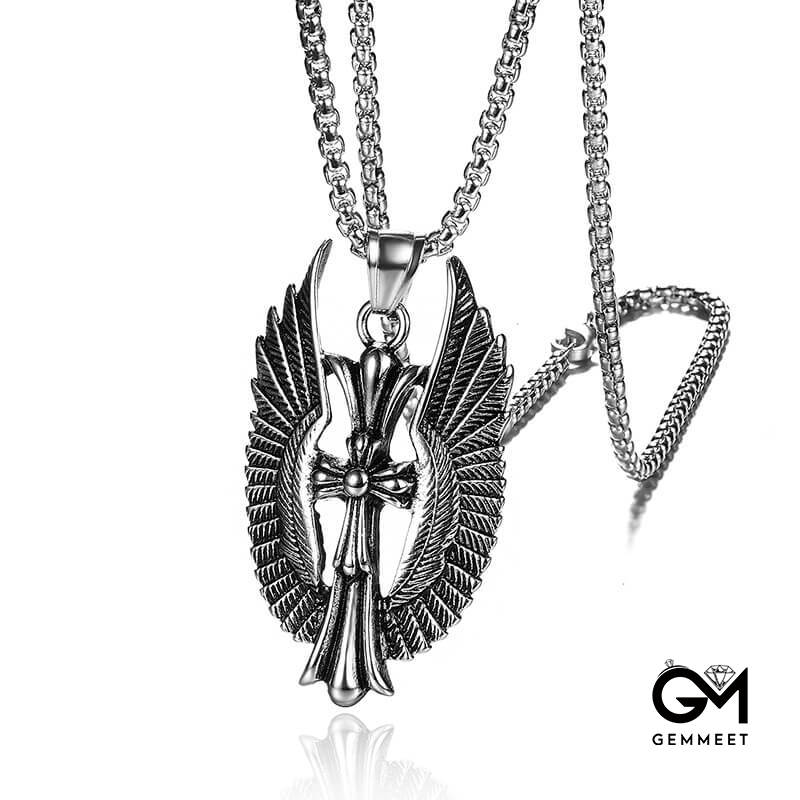 Stainless Steel Feather Cross Necklace