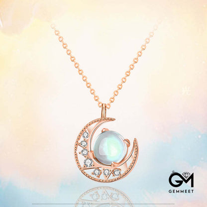 Moonstone Moon Pattern Love Necklace Pendant