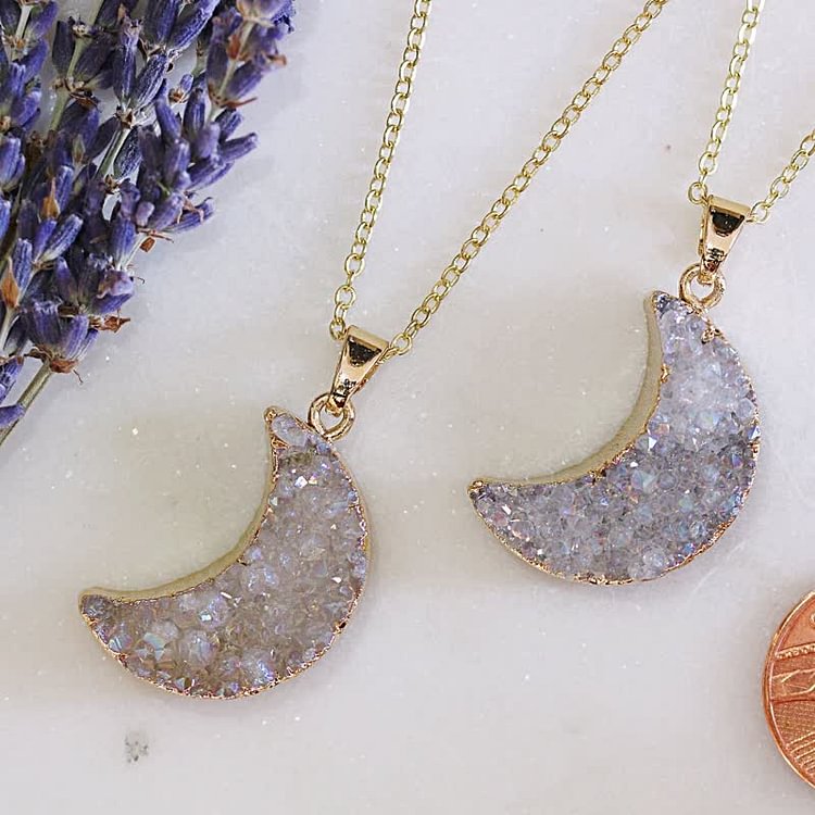 Natural Crystal Crescent Moon Necklace