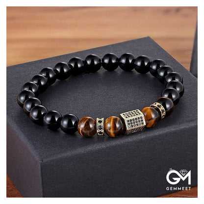 Men's Frosted Black Pearl Tiger Eye Stone Bracelet