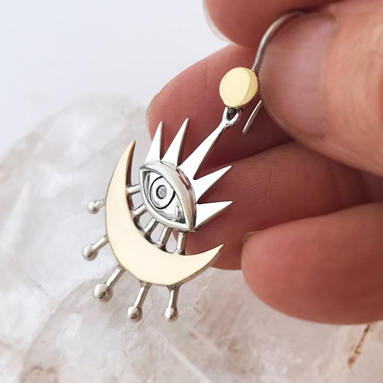 Evil Eye Earrings With Crescent Moon Rays Earrings