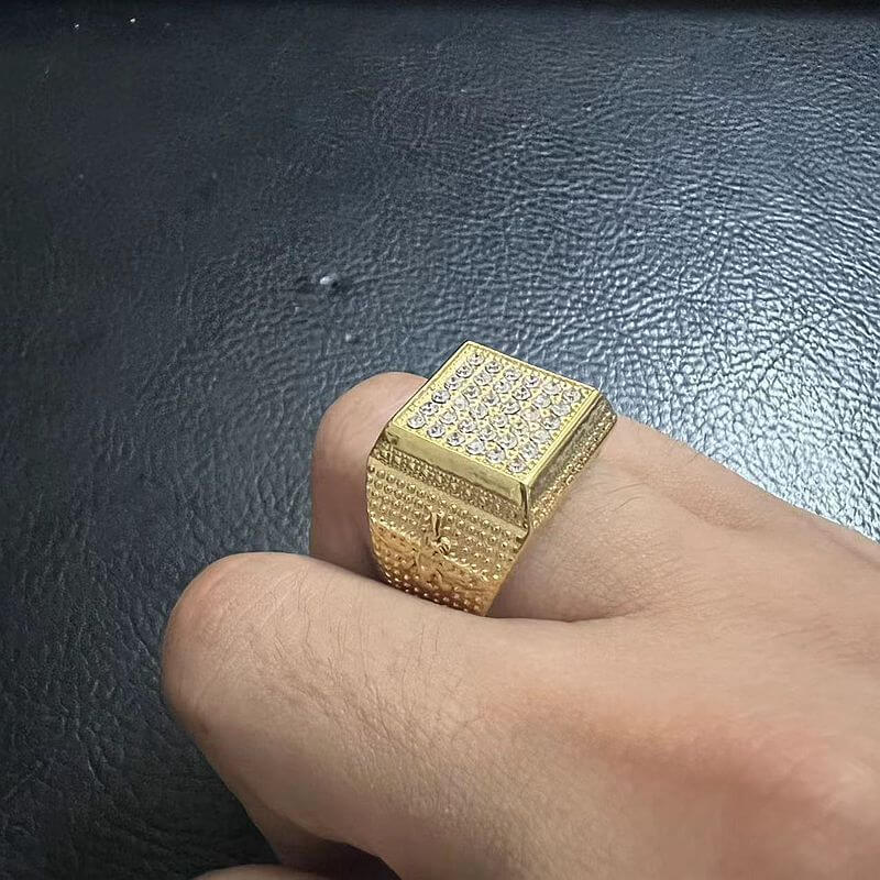 New Hip-hop HIPHOP Ring Titanium Steel Gold-plated Inlaid Zircon Persian Zoroastrian Men's Ring