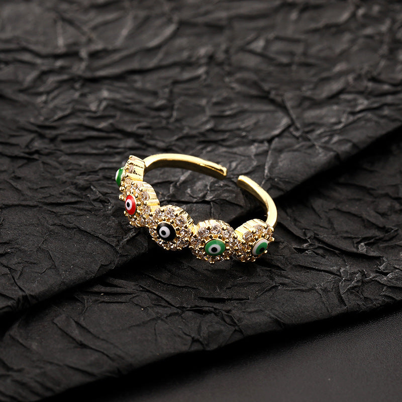 Color Drip Eye Gold Plated Copper Micro-set Ring