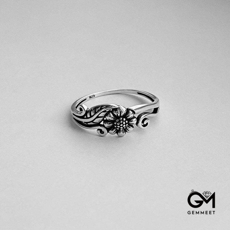 Flower Floral Daisy Silver Ring