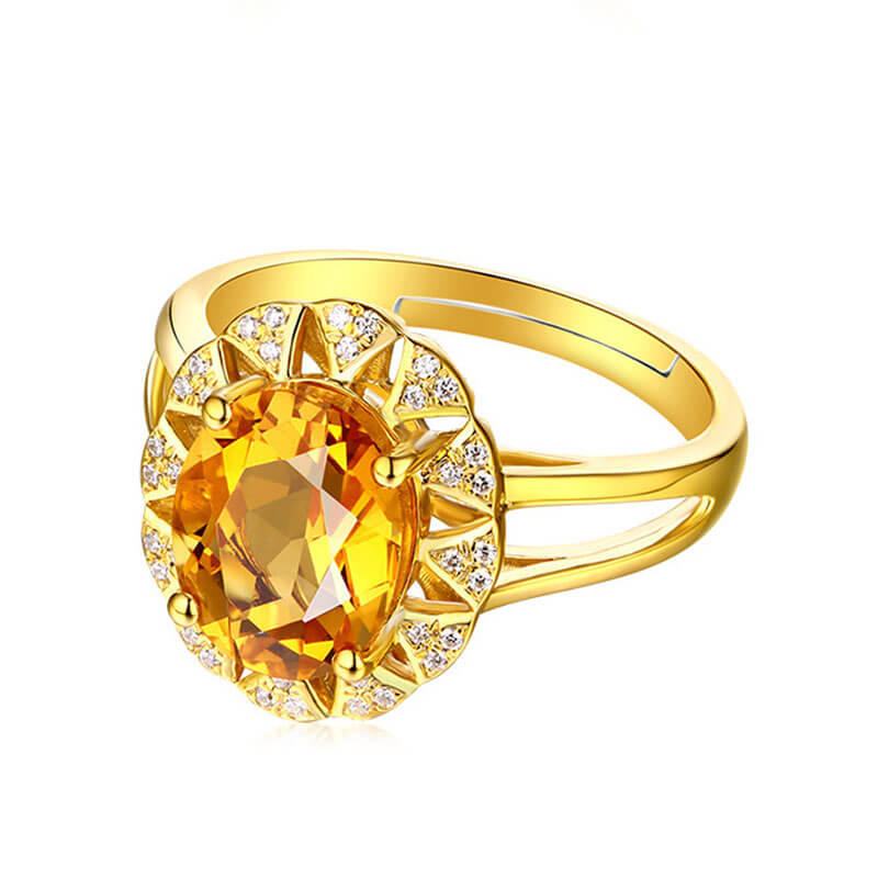 Full Diamond Paved Citrine Oval Ring