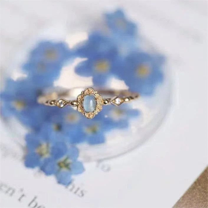 Vintage Natural Aquamarine Daisy Flowers Ring