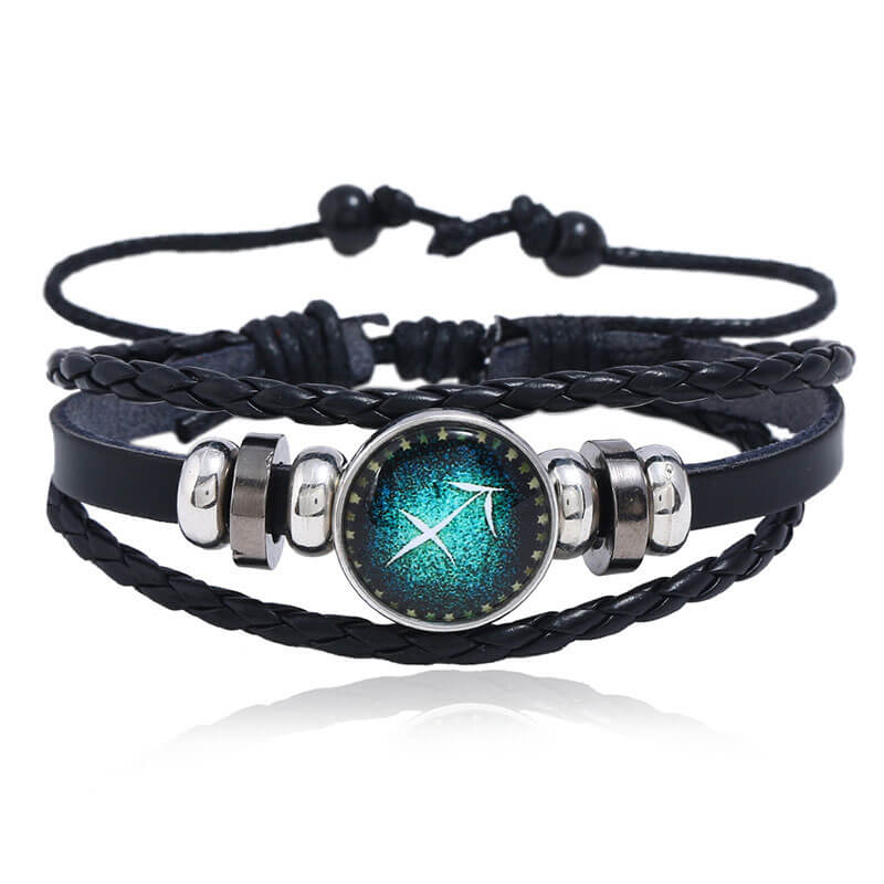 Luminous Twelve Constellation Couple Cowhide Bracelet Multi-Layer Braided Starry Sky Leather Bracelet