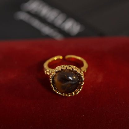 Tiger Eye Stone Vintage Open Ring