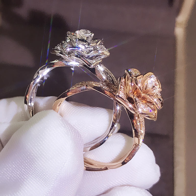 Creative Rose Sparkling Zircon Ring