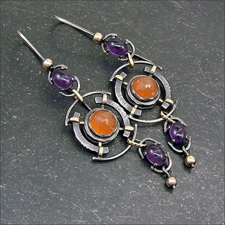 Retro Disc Hollow Inlaid Crystal Witch Earrings