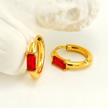 Rectangle Stone Chunky Huggie Hoop Earrings