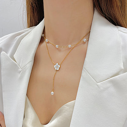 Camellia Pearl Fringe Necklace