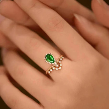 Dainty Emerald With Zircon Ring