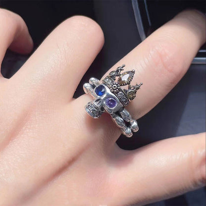 Vintage Blue Purple Zirconia Skull Crown Ring