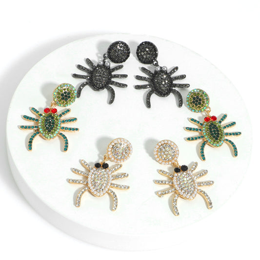 Halloween Creative Funny Alloy Inlaid Zircon Spider Earrings