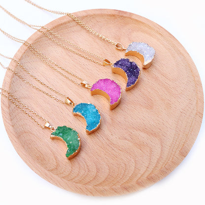 Natural Irregular Moon Shape Color Stone Necklace