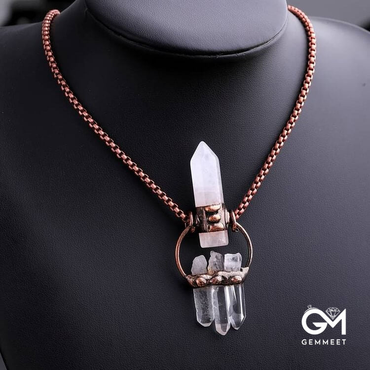 Irregular Clear Quartz Hexagonal Pillar Gemstone Necklace